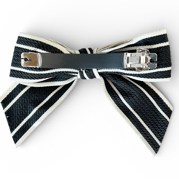 Stripe Bow Barrette Black New - Picture 2 of 2